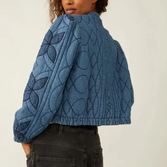 NEW Free People Quinn Quilted Jacket IN Indigo Combo 1125 6s3 - Picture 5 of 8
